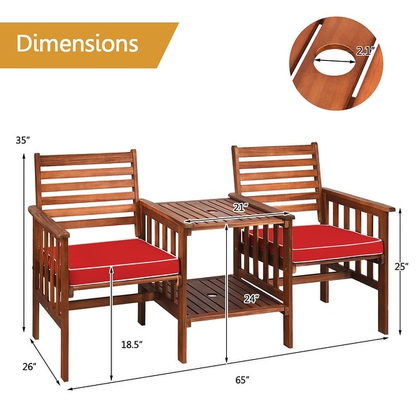 Acacia Wood Loveseat 3Piece Table Chairs Set Patio Conversation Set