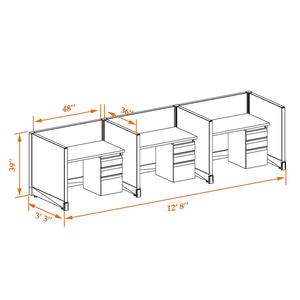 Small Office Cubicles 39H 3pack Inline Unpowered