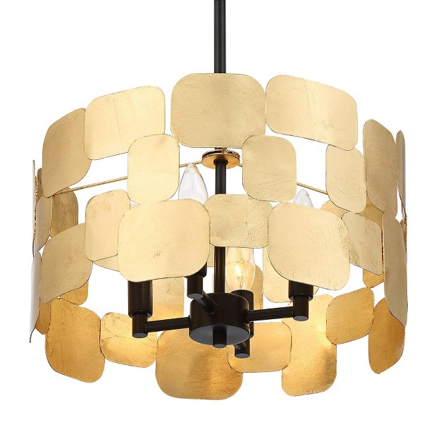 Wide Modern Gold Leaf Drum Shade 4 light Fixture For Dining Room House Foyer Kitchen Island