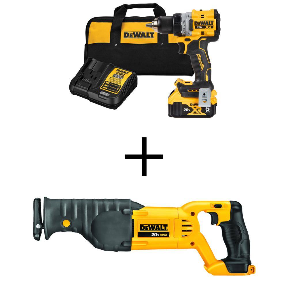 DW 20V MAX XR Lithium-Ion Cordless Compact 12 in. DrillDriver Kit with 20V MAX Cordless Reciprocating Saw DCD800P1WDCS380