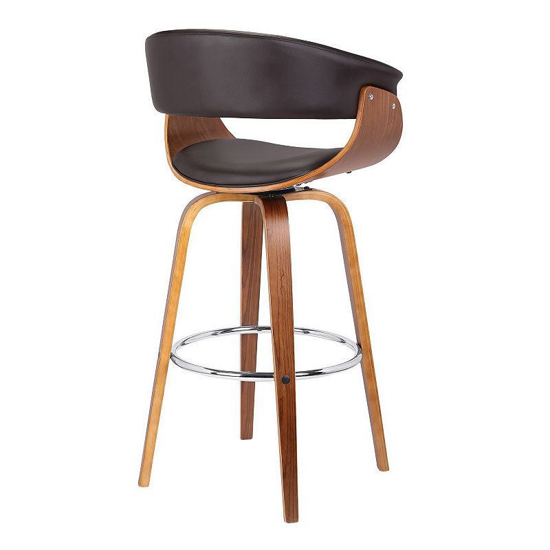 26 Inches Leatherette Swivel Barstool with Curved Design Seat， Brown