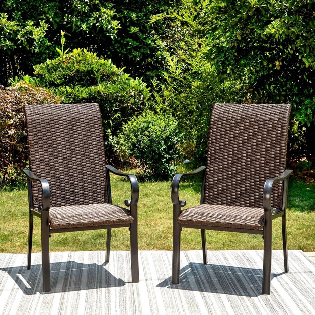 5pc Patio Dining Set With Rattan Arm Chairs amp Square Steel Table Captiva Designs