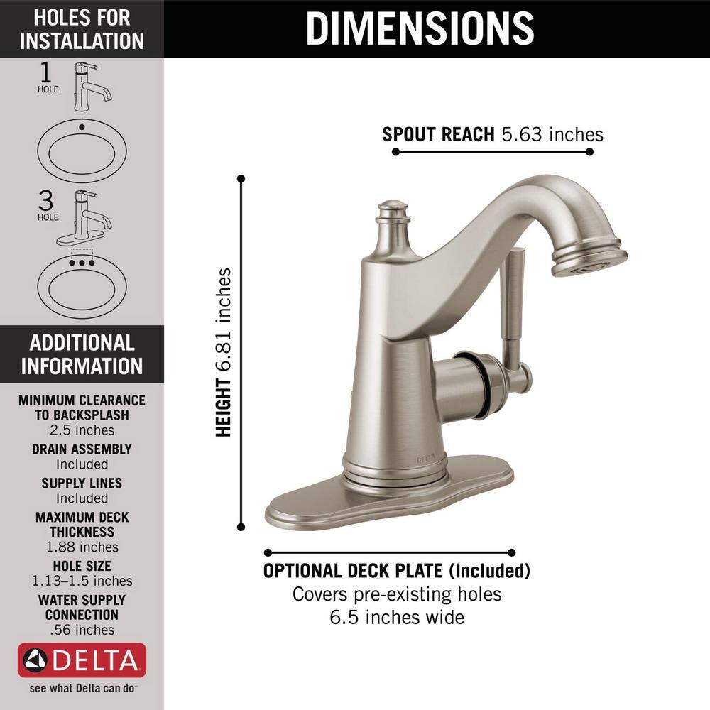 Delta Mylan Single Hole Single-Handle Bathroom Faucet in SpotShield Brushed Nickel 15777LF-SP