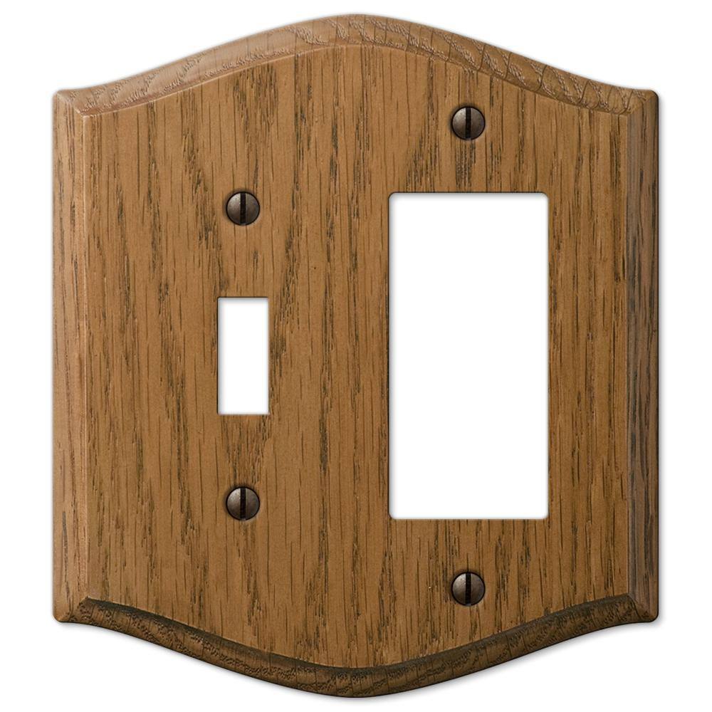 AMERELLE Country 2 Gang 1-Toggle and 1-Rocker Wood Wall Plate - Medium Oak 701TR