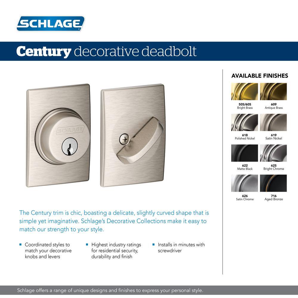 Schlage B60 Series Century Matte Black Single Cylinder Deadbolt Certified Highest for Security and Durability B60 N CEN 622