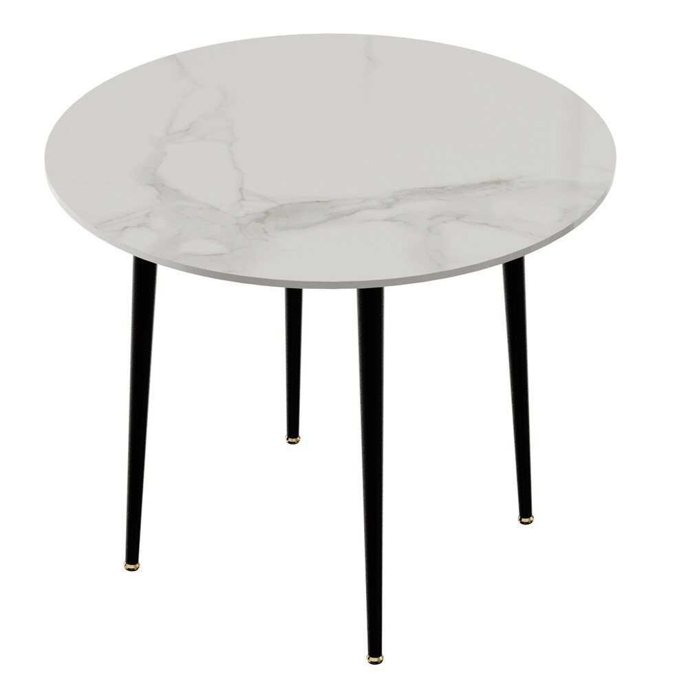 Metal Frame 4 Legs Round Dining Table Heavy Duty Sintered Stone Top   31.5\