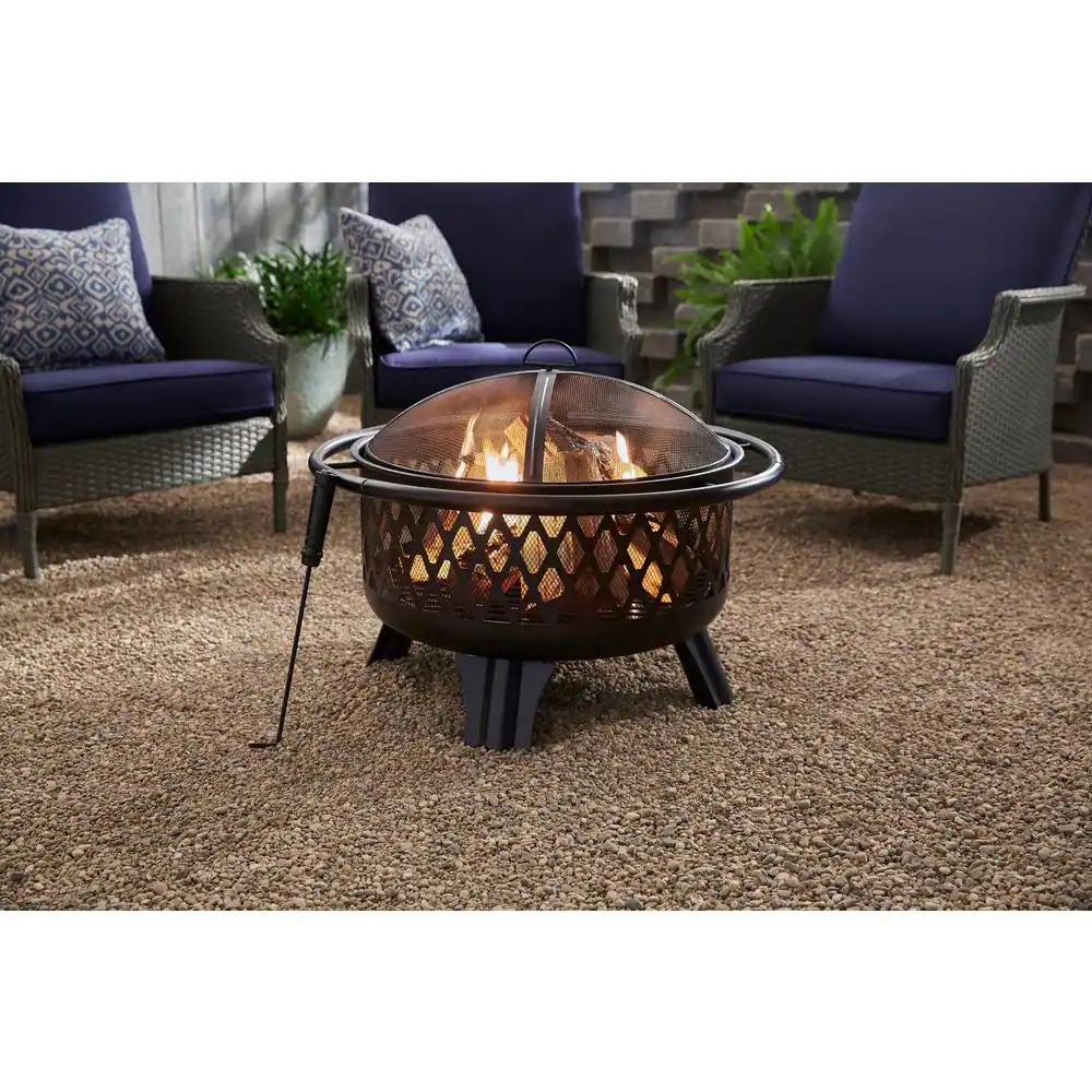 Hampton Bay OFW992RA Piedmont 30 in. Steel Fire Pit in Black with Poker