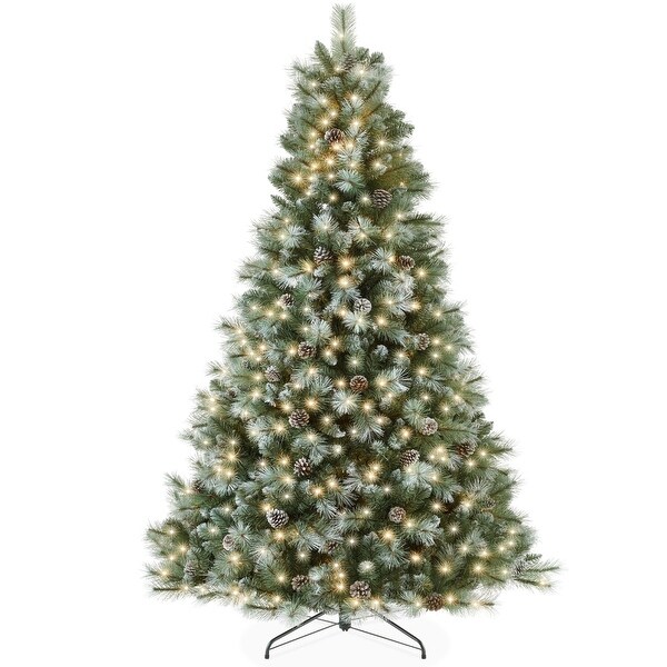 PreLit Frosted Artificial Scotch Pine Christmas Tree w/ Metal Stand