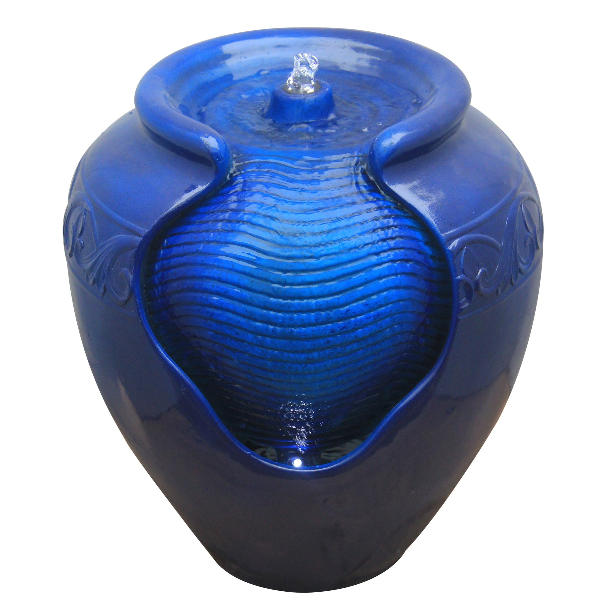 Teamson Home Outdoor Glazed Pot Floor Fountain - Royal Blue