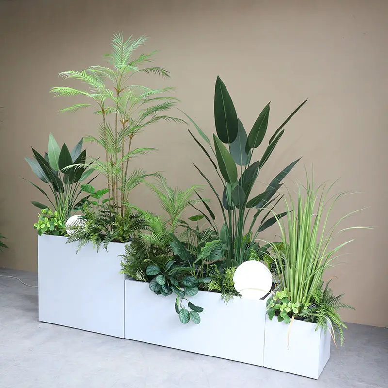 Tin trough white canna mini Kwai PE ball white light eternal wood bonsai yellow and green artificial plant landscape