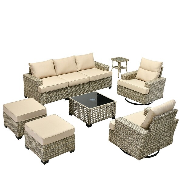 HOOOWOOO 9piece Outdoor Patio Wicker Furniture Set with Coffee Table