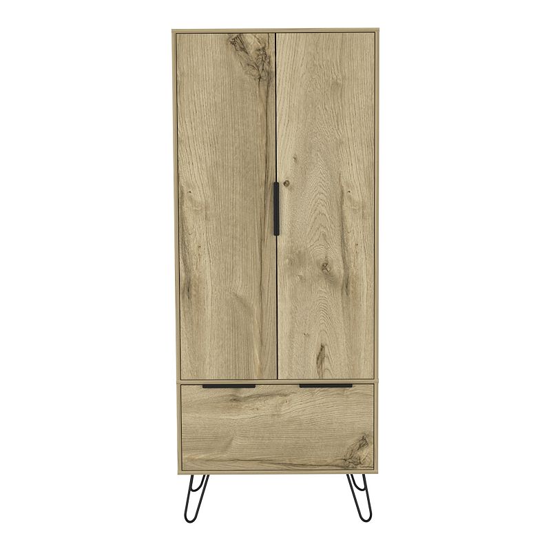 DEPOT E-SHOP Begonia Closet， One Drawer， Double Door Cabinet ， Hairpin Legs， Light Oak