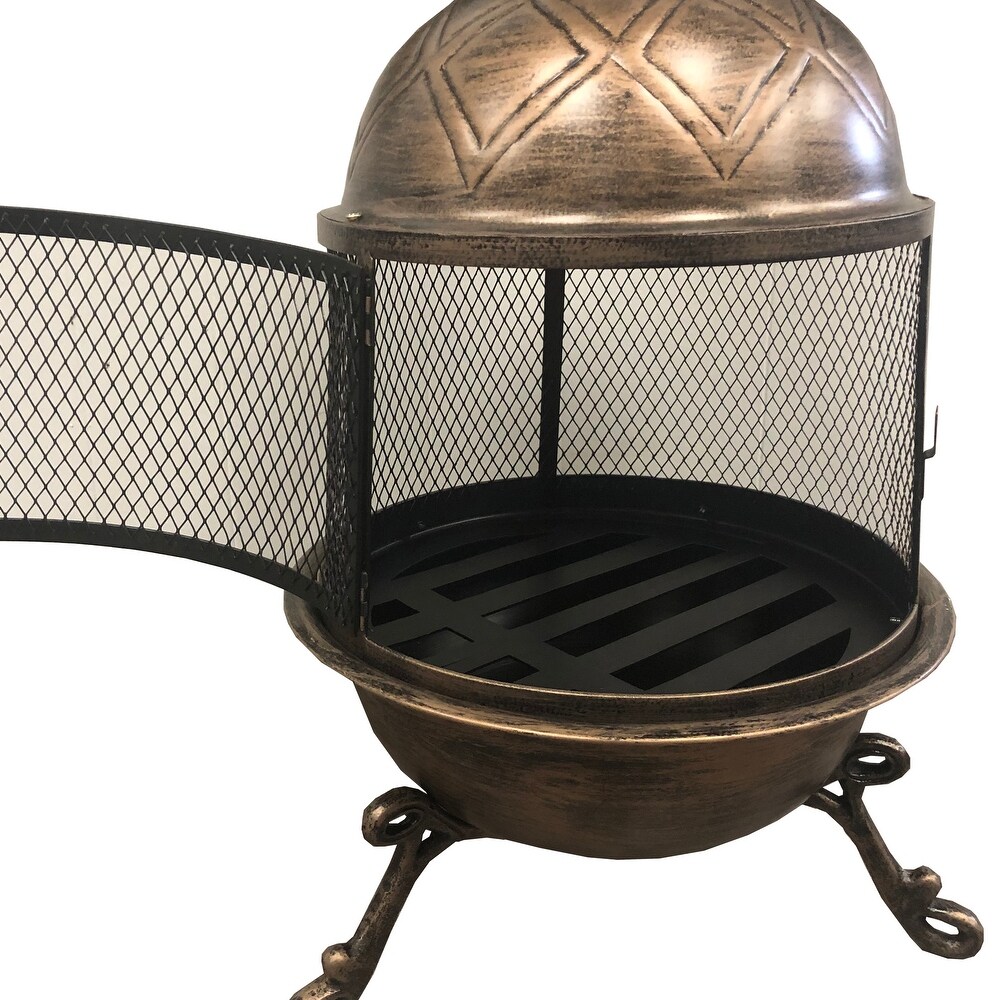 Steel and Cast Iron 36 in Antique Bronze and Black Chimenea