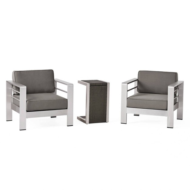 Cape Coral 3pc Aluminum And Wicker Chat Set Gray Christopher Knight Home