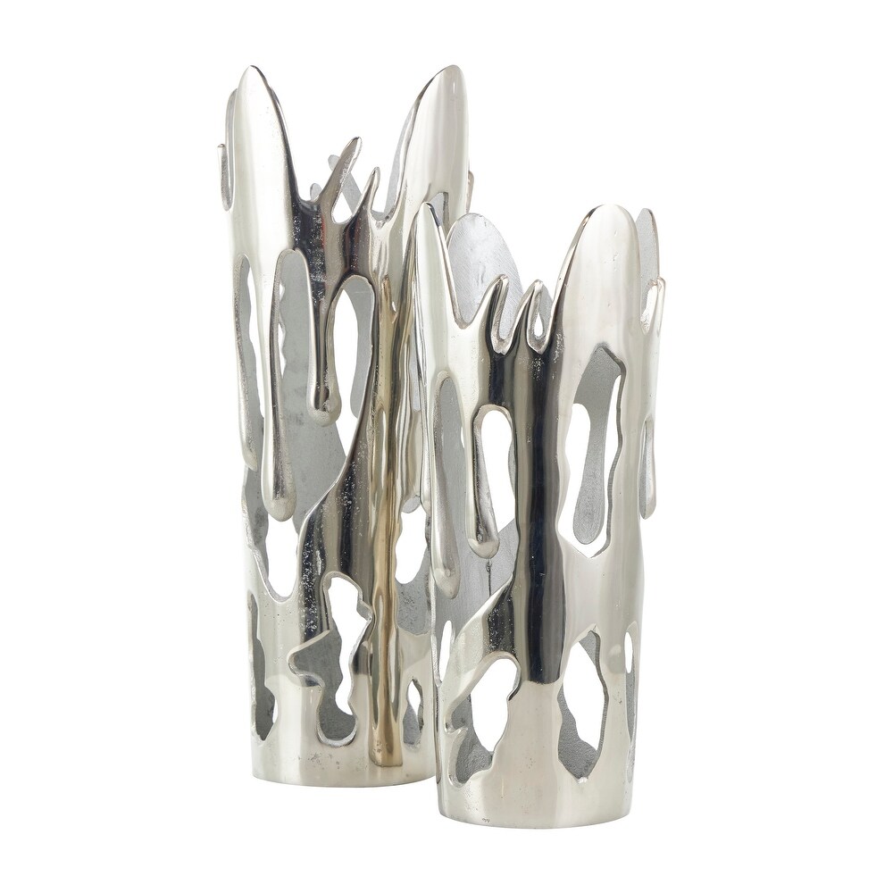 Silver  Gold or Black Aluminum Drip Vase with Melting Designed Body (Set of 2)