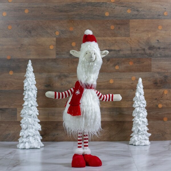 26Inch Plush Red and White Standing Llama Table Top Christmas Decoration