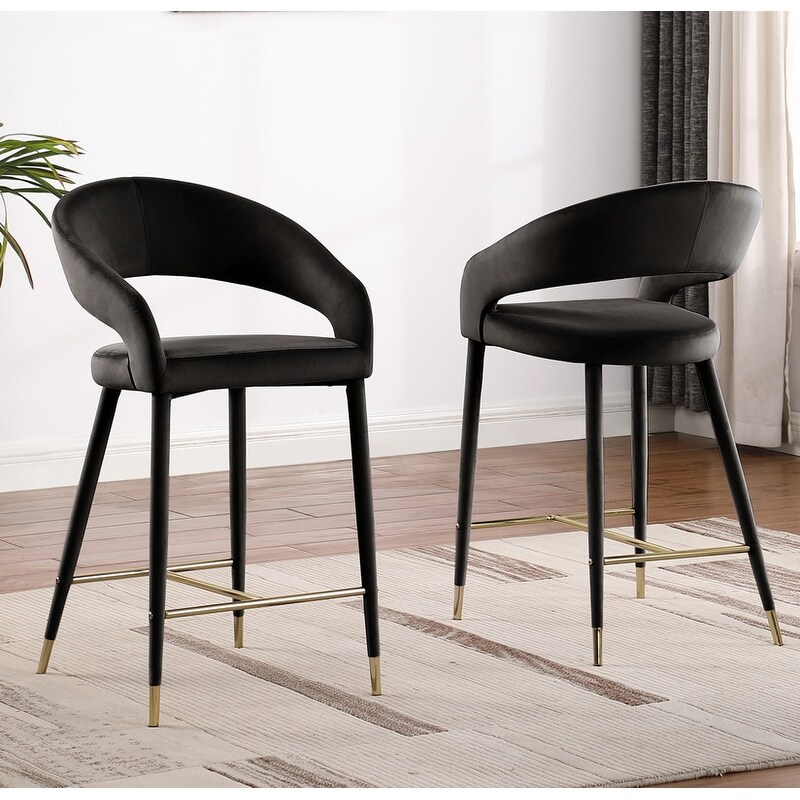 Best Master Furniture Samson Contemporary Velvet Upholstered Bar Stool with Gold Accent (Set of 2)