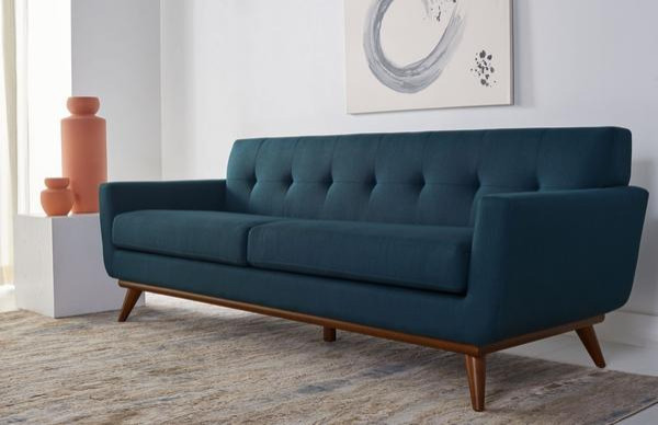 Talifah Linen Tufted Sofa  Dark Teal   Midcentury   Sofas   by Rustic Home Furniture Deco  Houzz