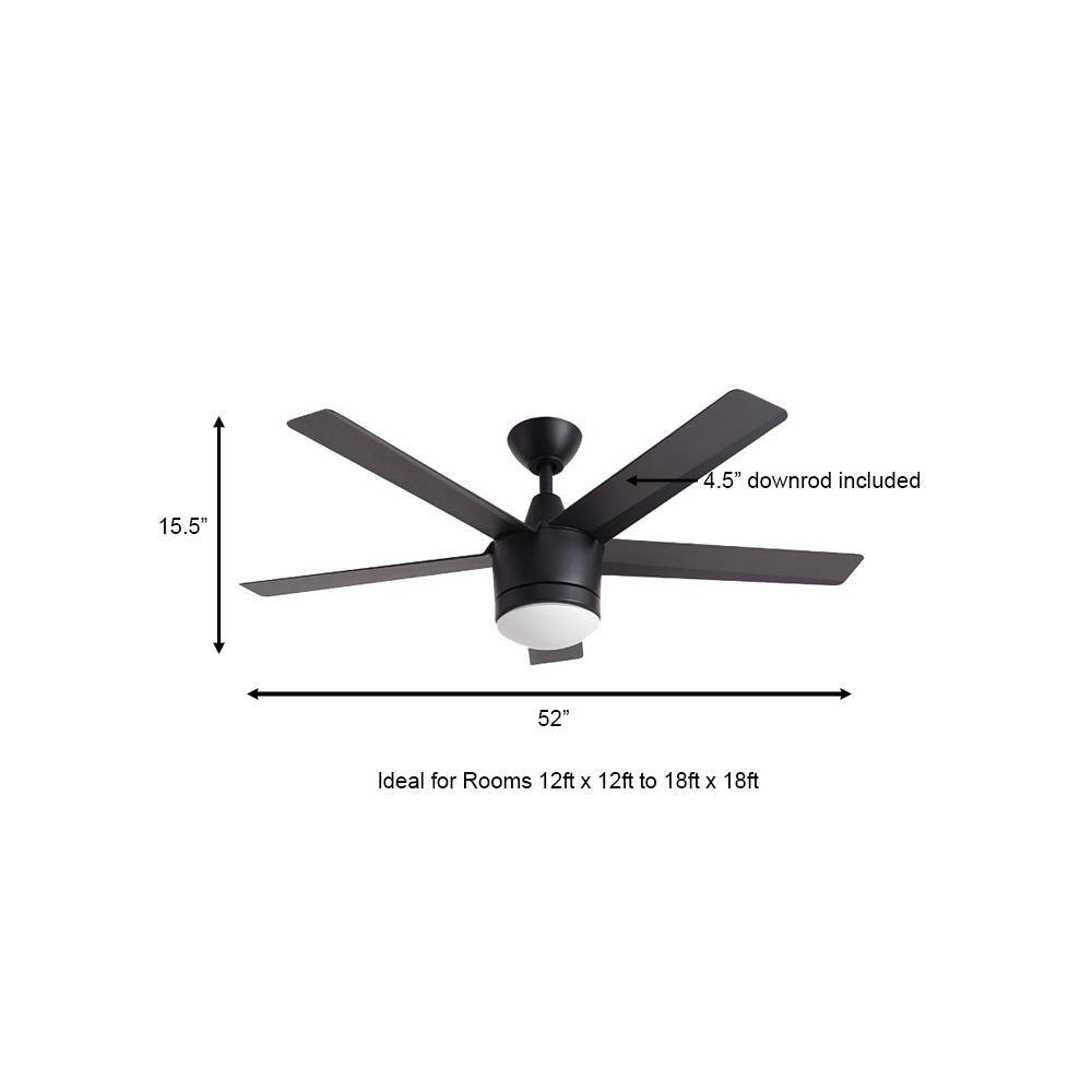 Home Decorators Collection Merwry 52 in. Integrated LED Indoor Matte Black Ceiling Fan with Light Kit and Remote Control SW1422MBK