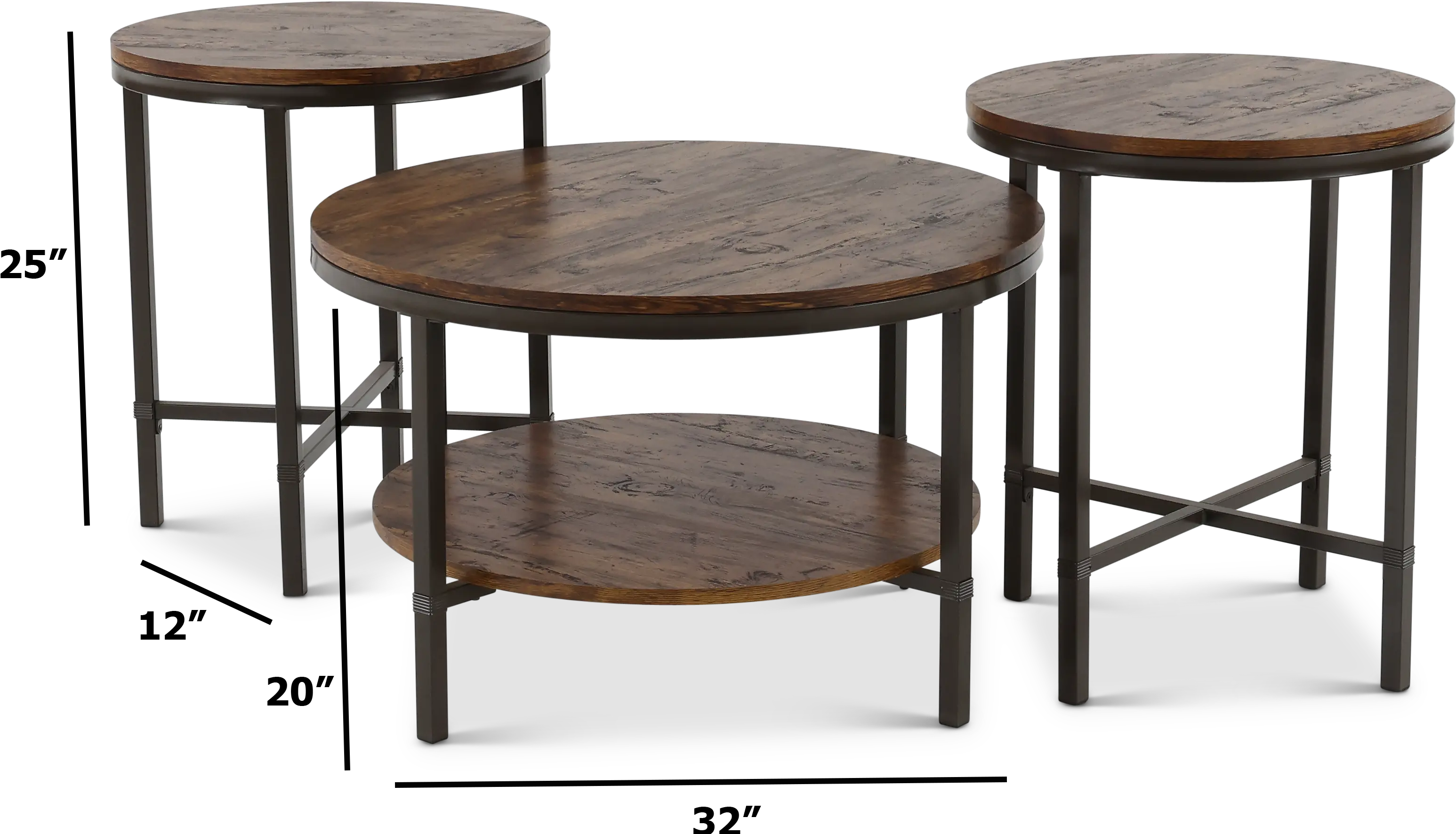 Sedona Rustic Oak Table， Set of 3