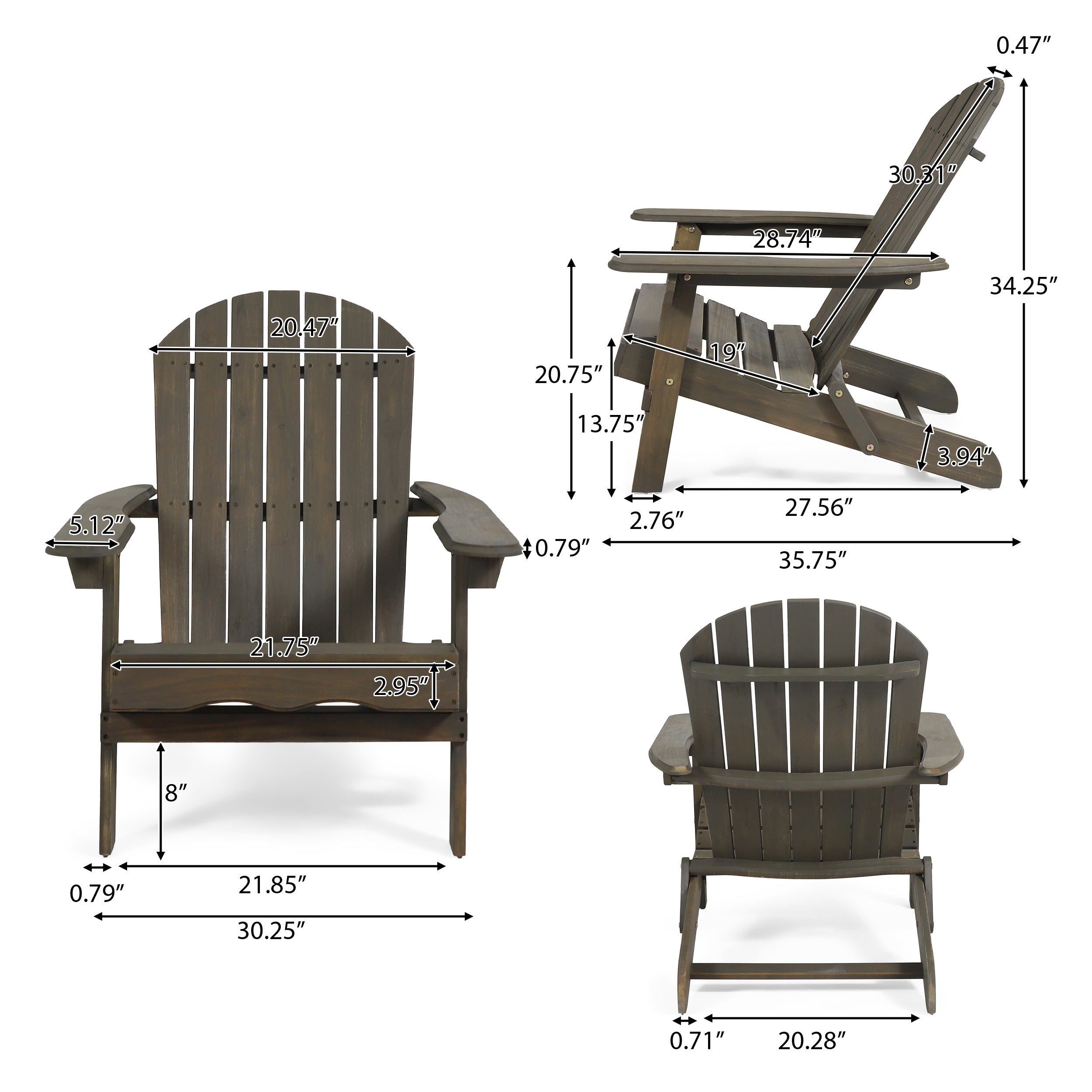 Benson Outdoor 5 Piece Acacia Wood/ Light Weight Concrete Adirondack Chair Set with Fire Pit