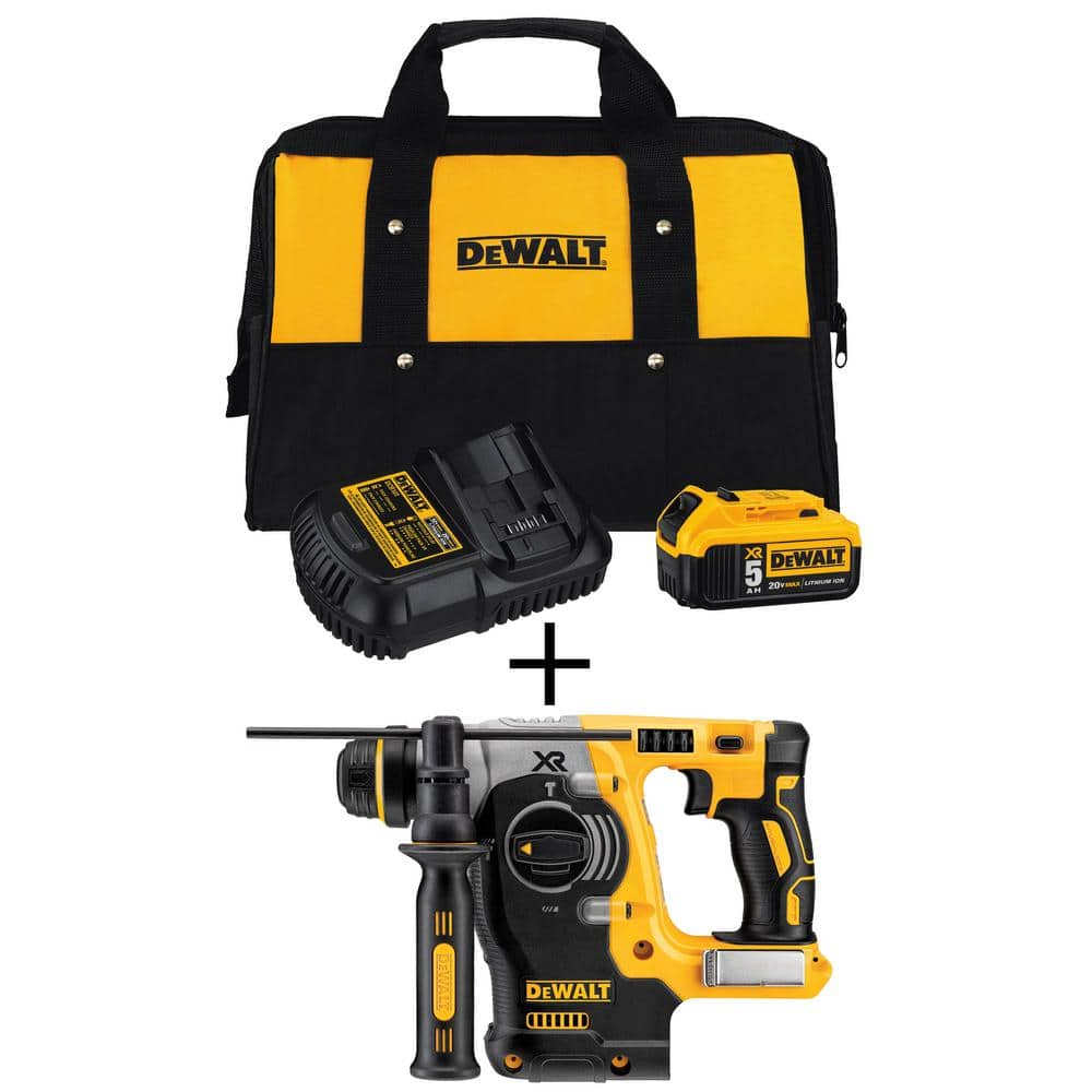 DEWALT 20V MAX XR Cordless Brushless 1 in. SDS Plus L-Shape Rotary Hammer, (1) 20V Lithium-Ion 5.0Ah Battery, and Charger DCB205CKWDCH273B