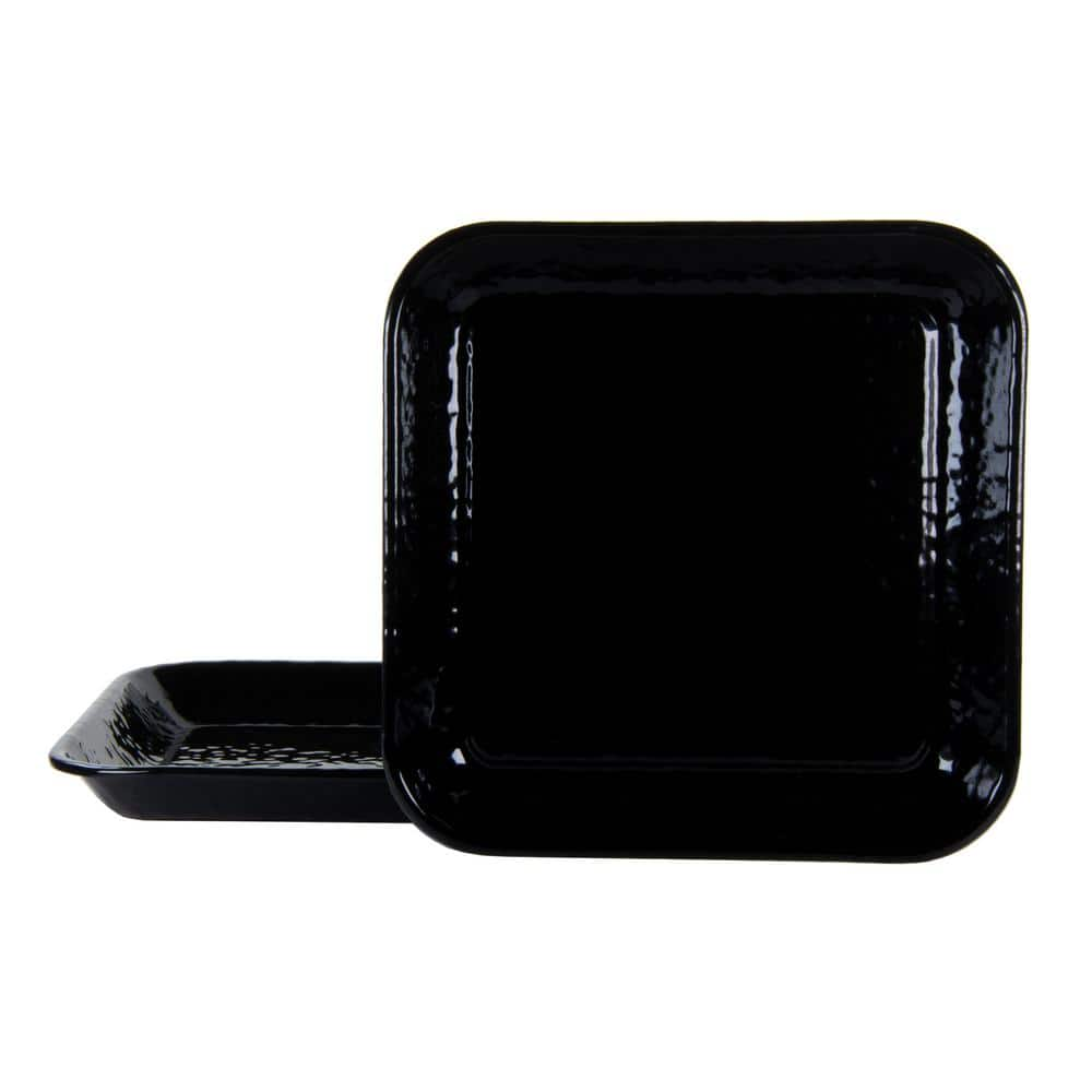 Golden Rabbit 10.5 in. Solid Black Enamelware Square Plates (Set of 2) BK09S2