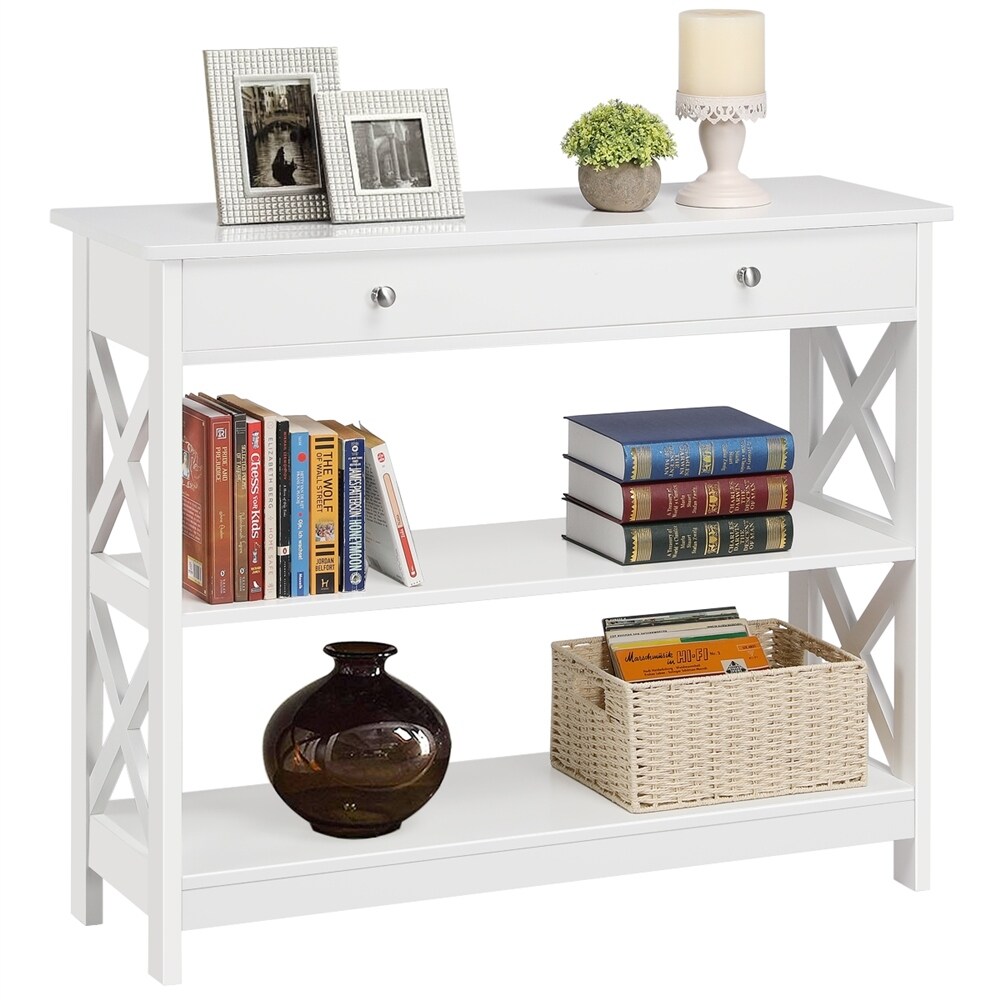 Yaheetech X Design Console Table with 1 Drawer and 2 Open Shelves