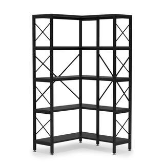 BYBLIGHT Eulas 66 in. Black Wood 5 Shelf Corner Bookshelf Large Modern Corner Bookcase 5-Tier Tall Corner Shelf Storage BB-JW0236XF