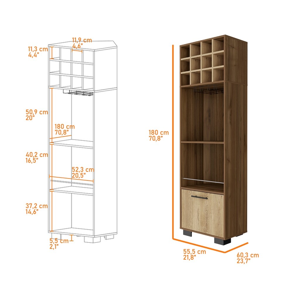 Jackson 12 Bottle 2 Shelf 1 Drawer Bar Cabinet Mahagony and Macadamia