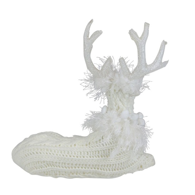 White Cable Knit Sitting Reindeer Christmas Figure