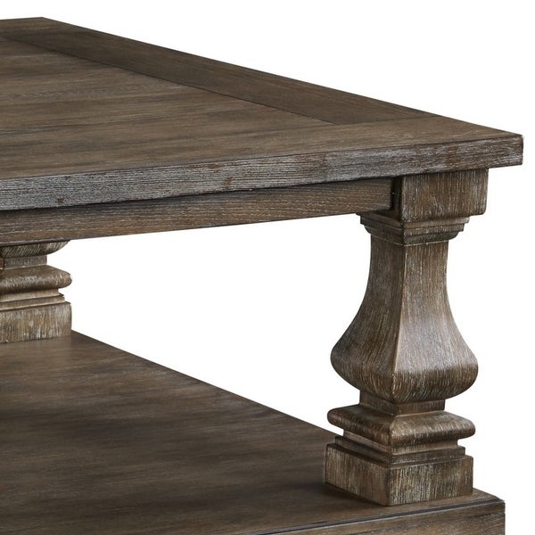 Classic 54 Inch Coffee Table， Baluster Legs， Spacious Top， Weathered Gray