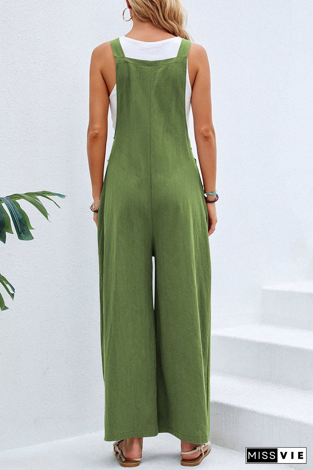 Casual Vacation Solid Buttons Square Collar Loose Jumpsuits(10 Colors)