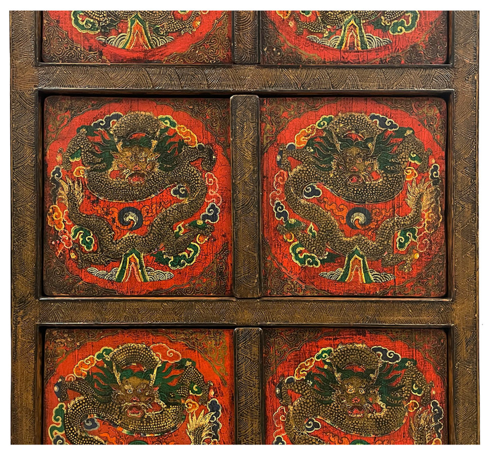 Consigned Antique Tibetan Hand Painted Dragon Tall Cabinet   Asian   Accent Chests And Cabinets   by Golden Treasures Antiques and Collectibles Inc  Houzz