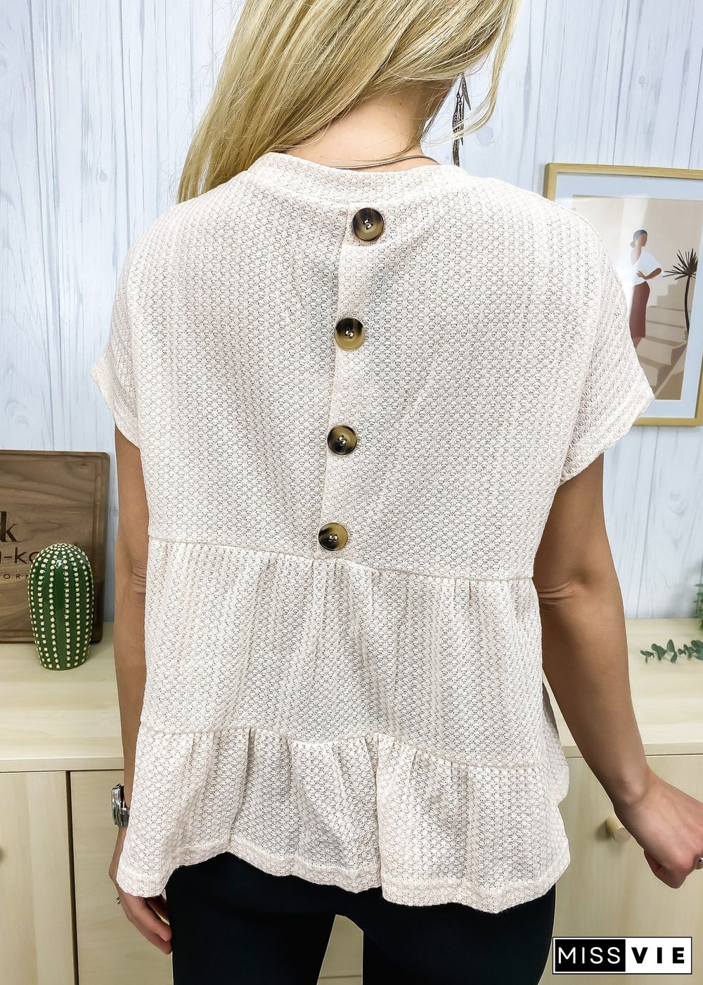 Waffle Knit Tiered Blouse