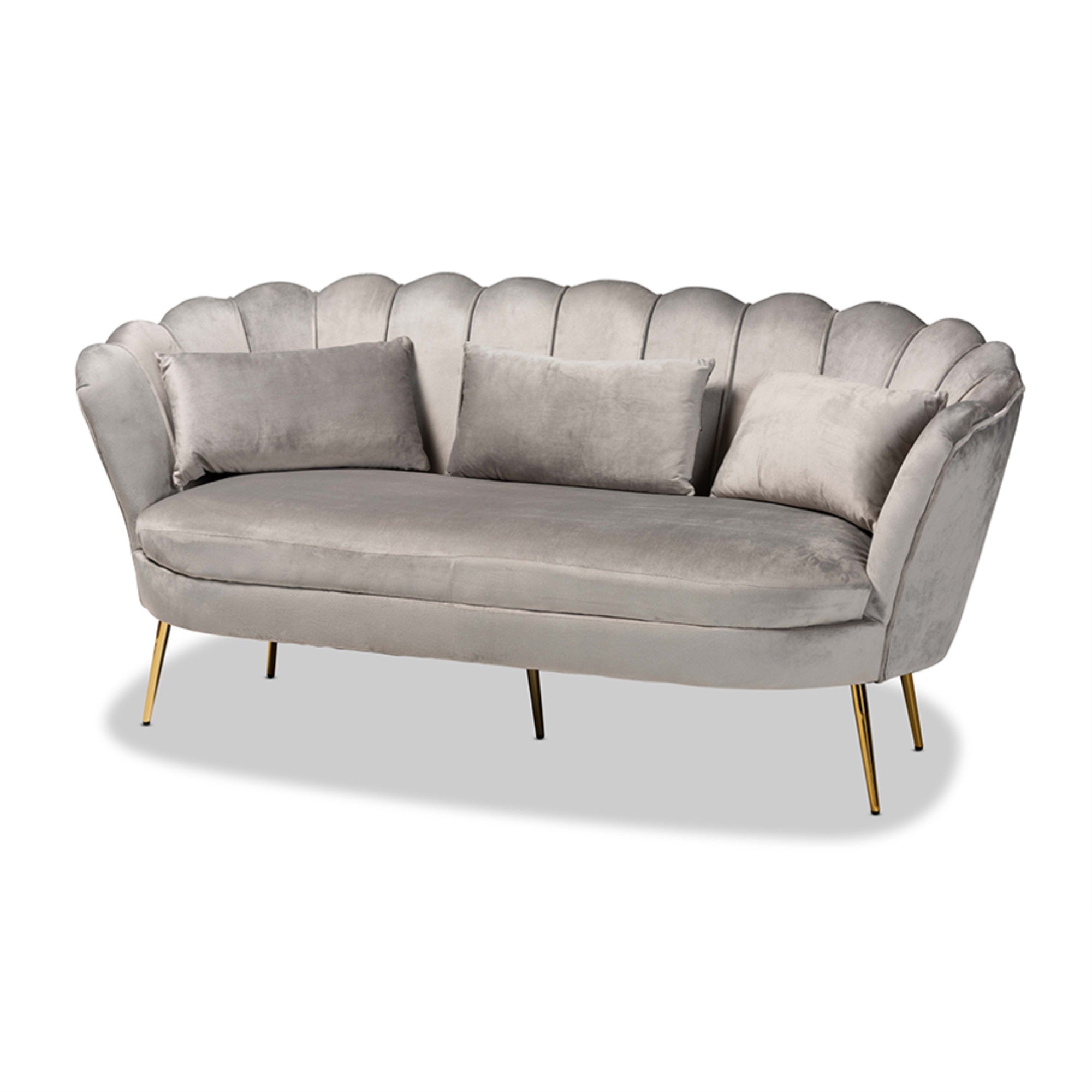 Baxton Studio Genia Contemporary Glam and Luxe Grey Velvet Fabric Upholstered and Gold Metal Sofa