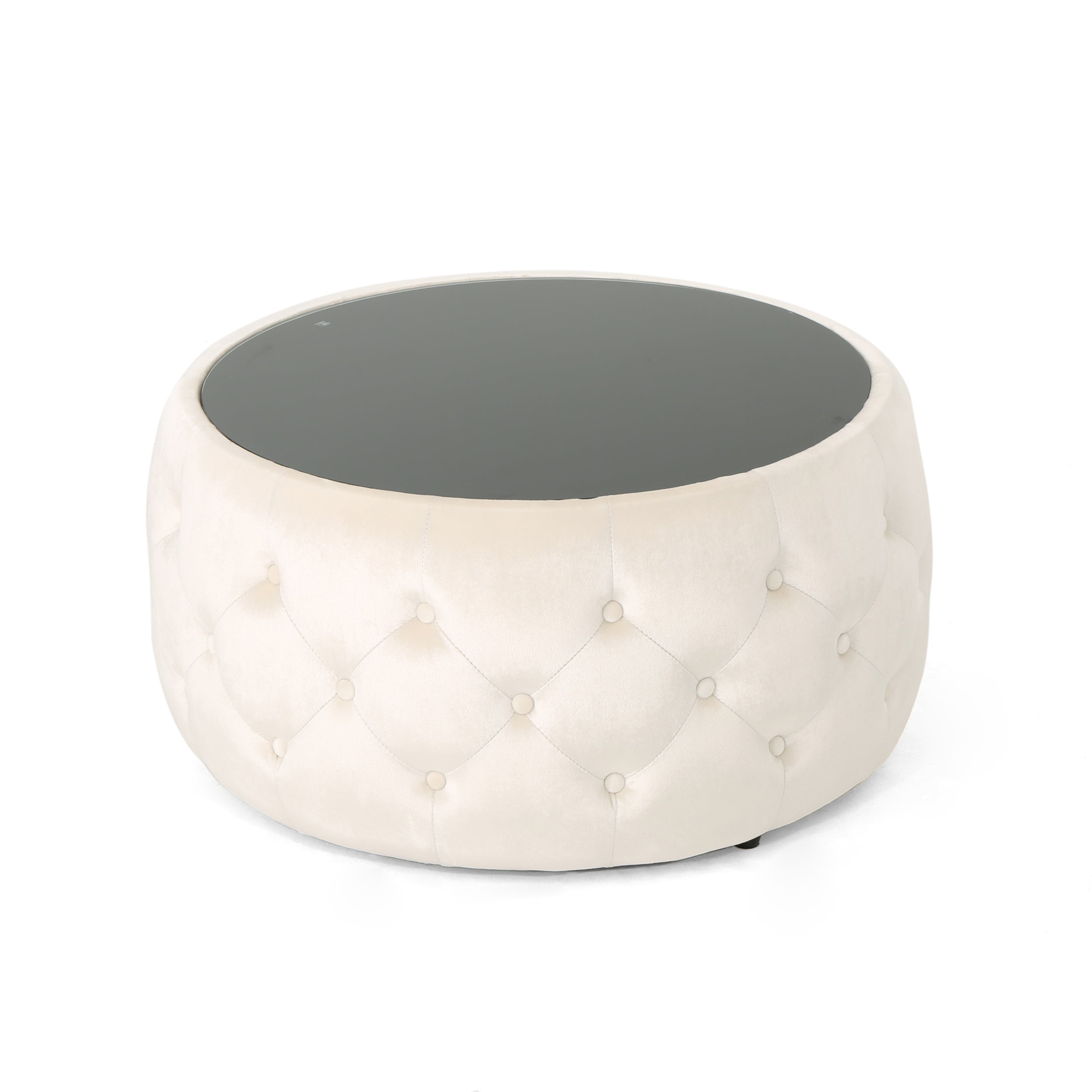 Ivy Glam Velvet and Tempered Glass Coffee Table Ottoman