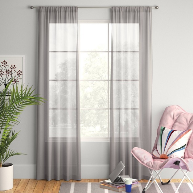 1pc Sheer Voile Window Curtain Panel Gray