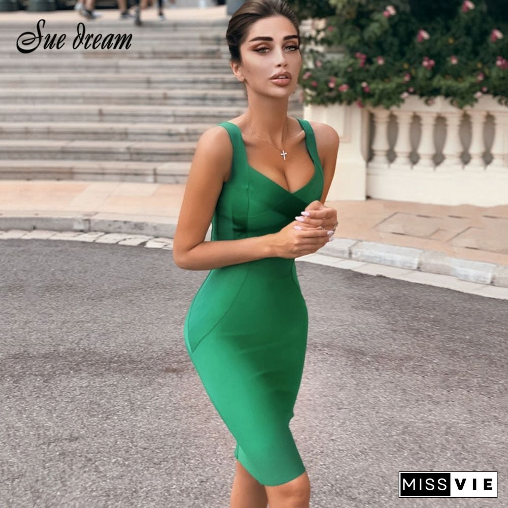 Women's Bandage Dress Knee Sexy Spaghetti Strap Bodycon Club Party Dress Strapless Summer Green White Red Dress Vestidos