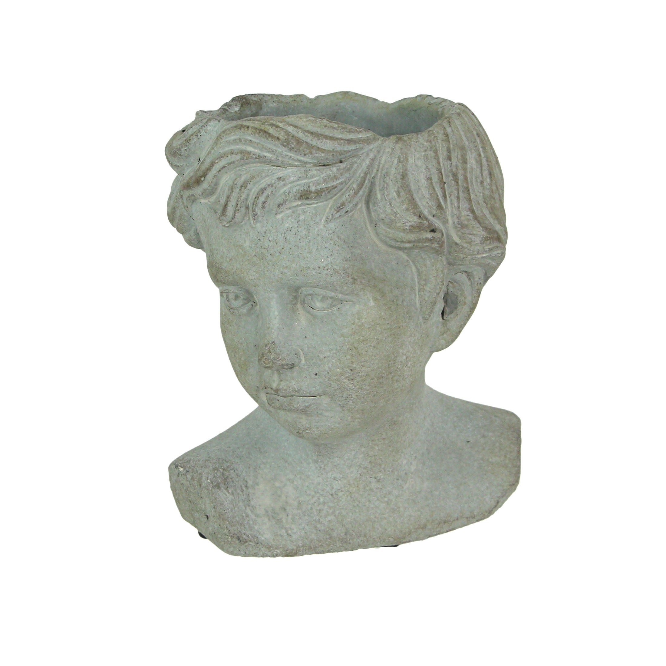 Mayrich Weathered Cast Cement Young Boy Child Bust Head Plant Pot Planter