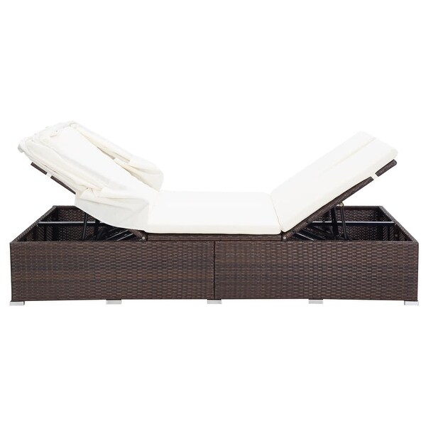 2-Person Sunbed with Cushion Poly Rattan Brown