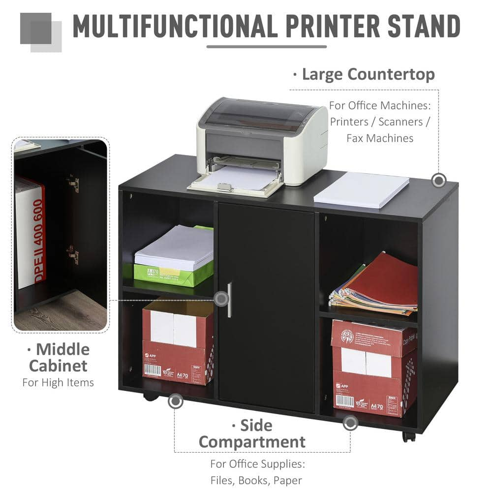 Vinsetto Black Particle Board Filing Cabinet Printer Stand with an Interior Cabinet 2-Shelves and Printers Scanner Area 924-014V80BK