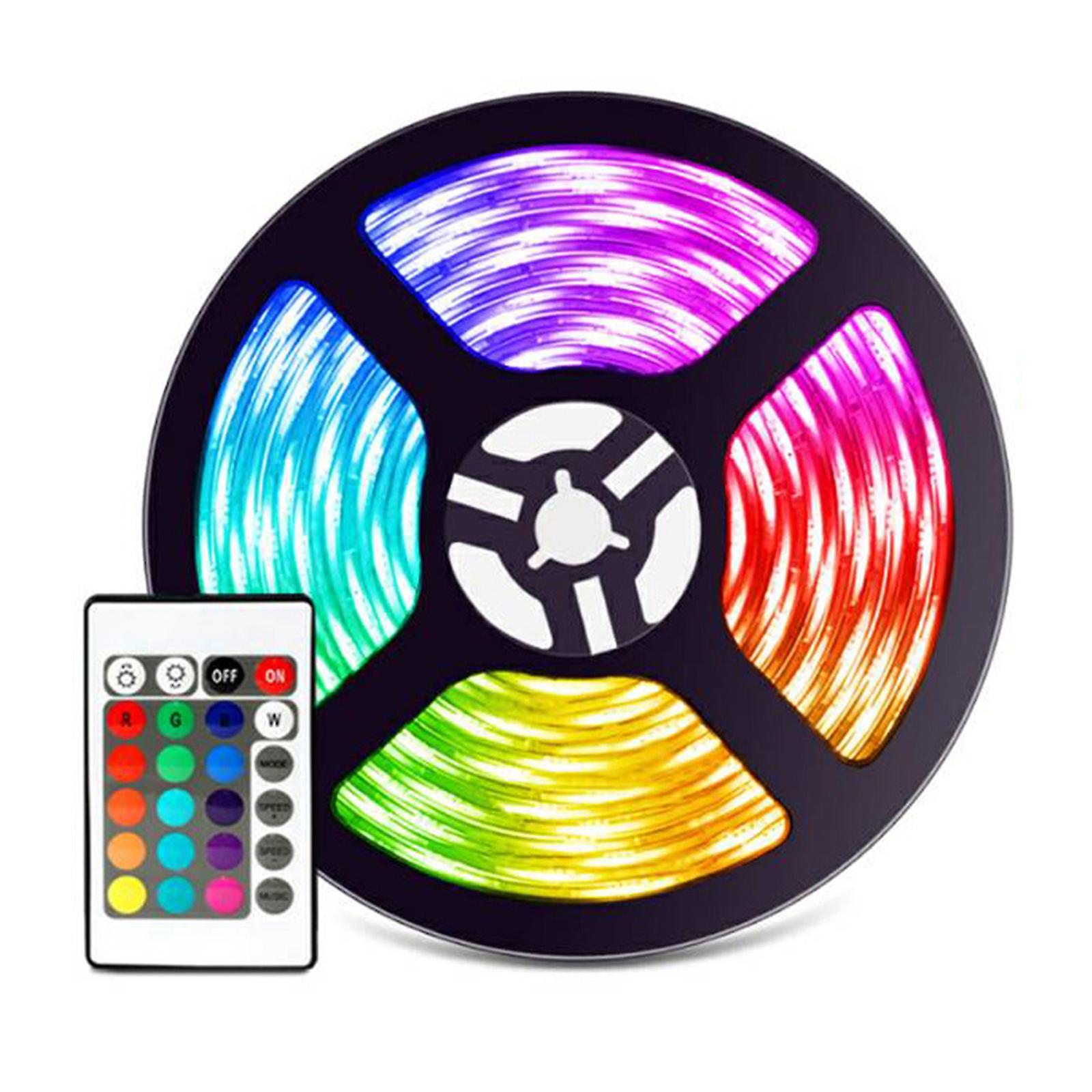 Black Uk Plug Led Strip Lights Kit 5m/16.4ft Length 5050 Rgb Remote Control Changing Color Waterproof 12v Power Supply Smart Light Strip For Bar Home