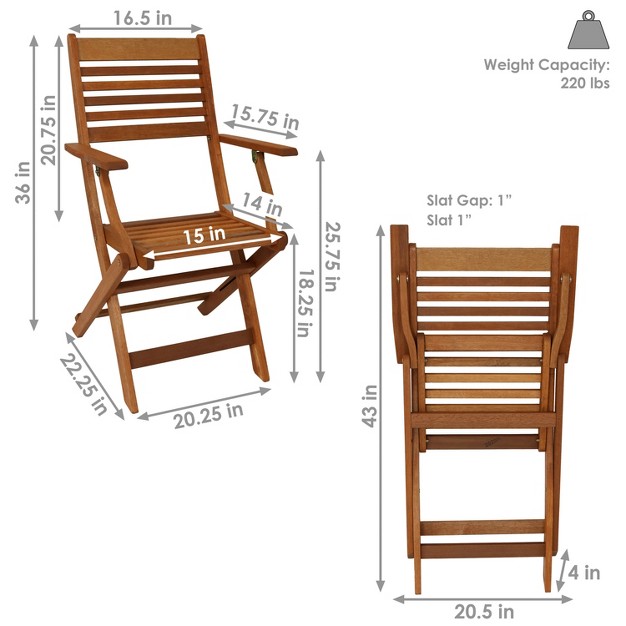 Sunnydaze Meranti Wood With Teak Oil Finish Wooden Folding Patio Lawn Slatted Arm Chairs Set Brown 2pk