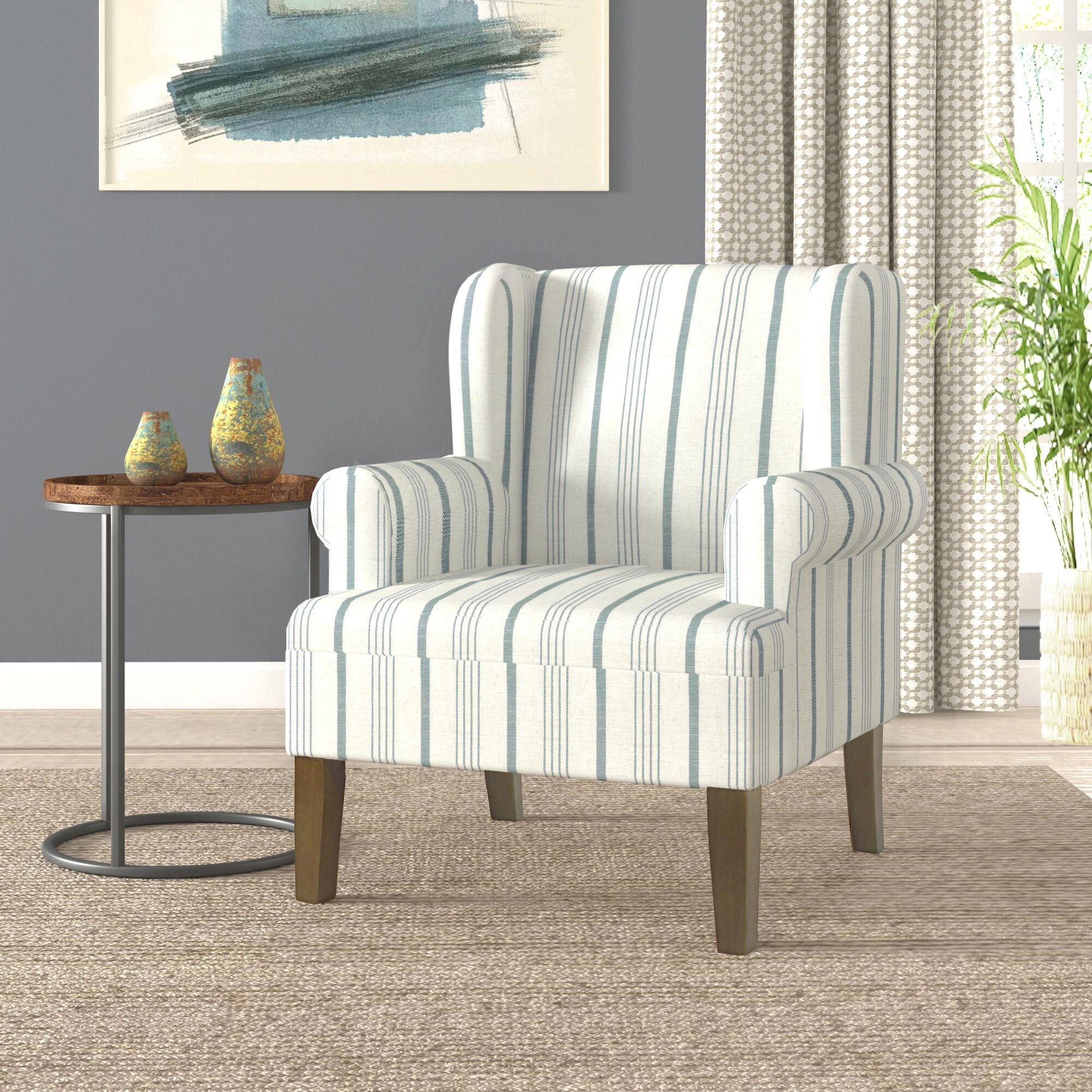 HomePop Emerson Rolled Arm Accent Chair - Blue Calypso Stripe