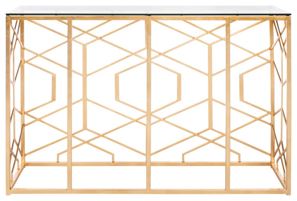 Safavieh Sean Gold Leaf Console Table Gold   Contemporary   Console Tables   by Safavieh  Houzz