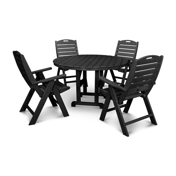 POLYWOOD Nautical Folding Chair 5Piece Round Farmhouse Dining Set