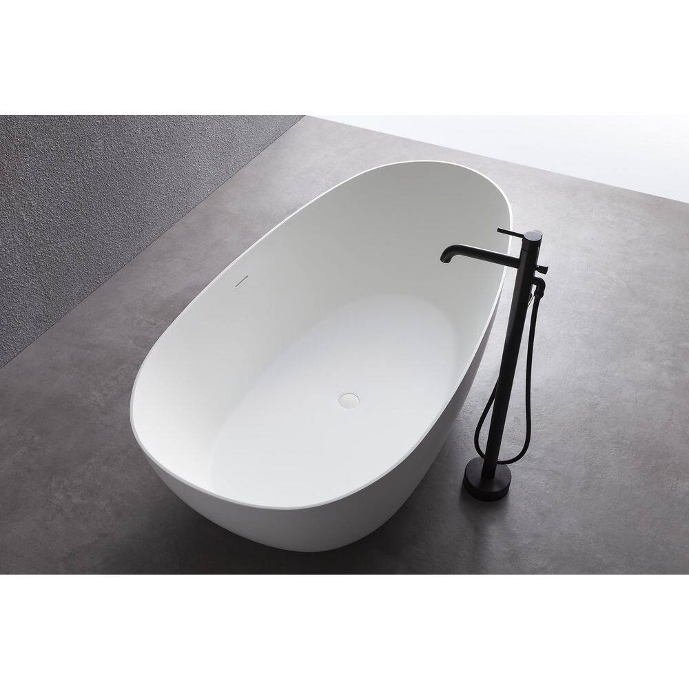 VANITYFUS 70.86 in. Stone Resin Flatbottom Solid Surface Freestanding Not Whirlpool Soaking Bathtub in White with Drain VF-MJ31-S