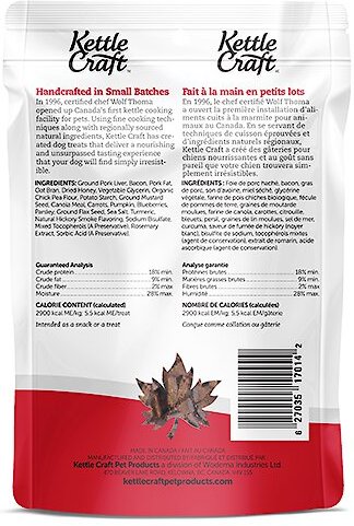 Kettle Craft Small Bite Smokey Canadian Bacon Recipe Dog Treats， 6-oz bag