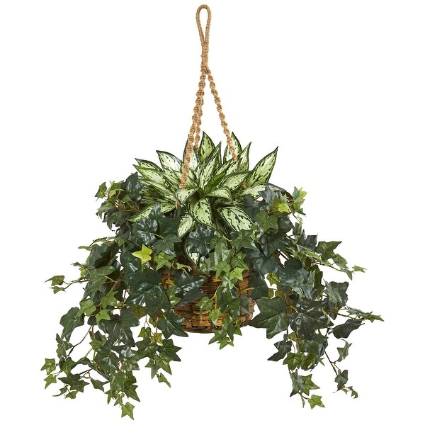 30 Silver Queen and Ivy Artificial Plant in Hanging Basket